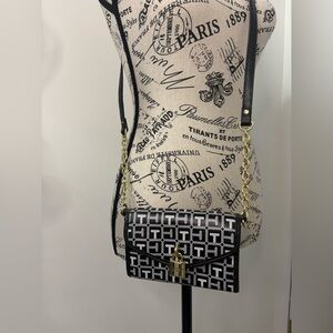Tommy Hilfiger Black and White Geometric Old School Cellphone Crossbody Bag